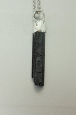 Black Tourmaline Silver Necklace • Protective Crystal Pendant
