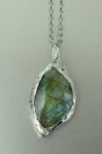 Labradorite Crystal Silver Necklace • Flashing Protection Stone