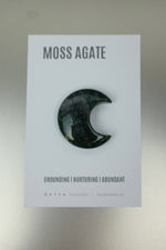 Moss Agate Crescent Moon Crystal • Grounding, Growth & Heart‑Root Balance