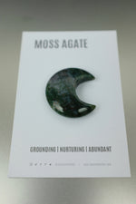 Moss Agate Crescent Moon Crystal • Grounding, Growth & Heart‑Root Balance