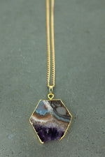 Gold Amethyst Hexagonal Necklace