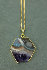 Gold Amethyst Hexagonal Necklace