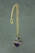 Gold Amethyst Hexagonal Necklace