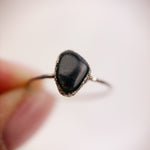 Black Golden Tourmaline Silver Ring - Size M