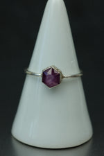 Rose Cut Ruby Silver Ring - Size Q 1/2