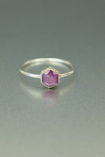 Rose Cut Ruby Silver Ring - Size Q 1/2