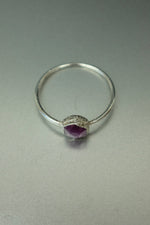Rose Cut Ruby Silver Ring - Size Q 1/2