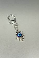 Silver Hamsa Hand And Evil Eye Bag Charm • 10mm Clip-On Protective Amulet