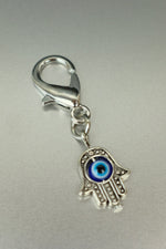 Silver Hamsa Hand And Evil Eye Bag Charm • 10mm Clip-On Protective Amulet