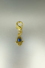 Gold Hamsa Hand And Evil Eye Bag Charm • 10mm Clip-On Protective Amulet