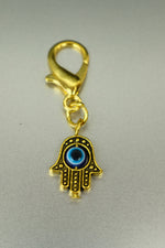Gold Hamsa Hand And Evil Eye Bag Charm • 10mm Clip-On Protective Amulet