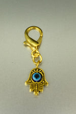 Gold Hamsa Hand And Evil Eye Bag Charm • 10mm Clip-On Protective Amulet