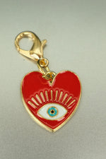 Gold Red Heart Evil Eye Bag Charm • Enamel Clip-On Talisman