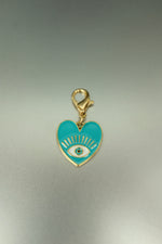 Gold Turquoise Heart Evil Eye Bag Charm • Enamel Clip-On Talisman