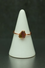 Watermelon Tourmaline Copper Ring • Raw Bi-Colour Crystal – Size Q