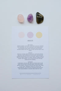 Packet of crystals for anxiety, containing soothing stones to help reduce stress and promote a sense of calm.