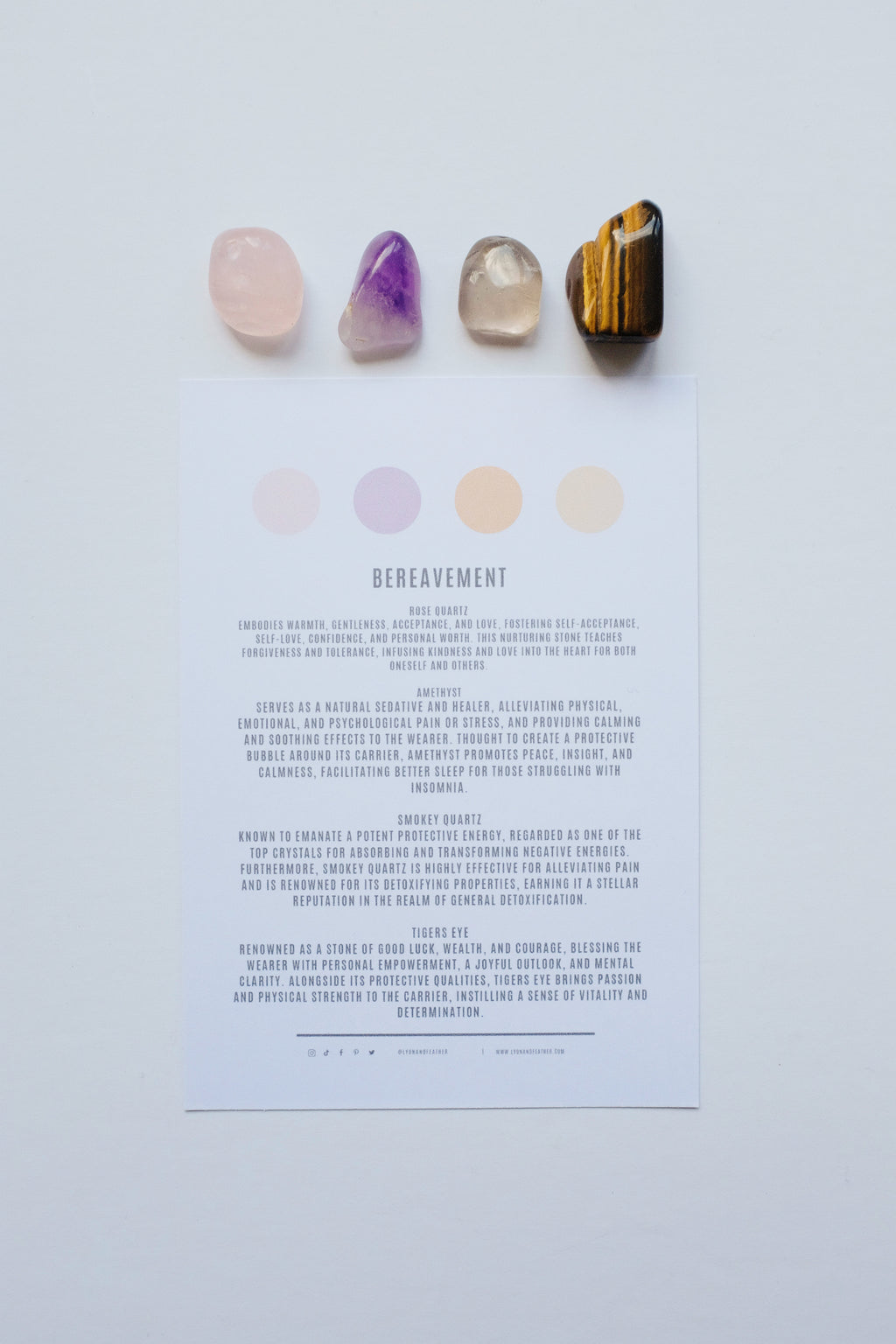 Packet of crystals for bereavement, including various healing stones designed to provide comfort and support during times of loss.