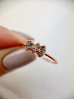Handmade triple Herkimer diamond copper ring close‑up