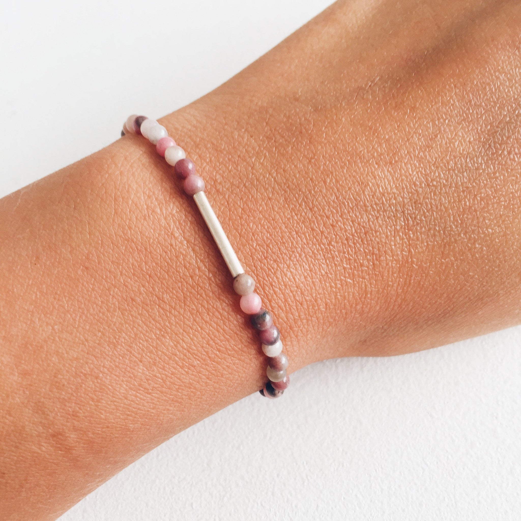 Silver and Rhodonite Bracelet